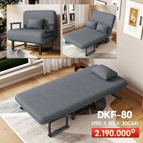 [Rộng 80cm] Ghế Sofa Ngã Thành Giường Nâng Cao Đầu Đa Năng DKF-80 [CHÂN THÉP]