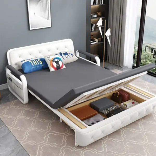 Sofa Giường Thông Minh Loại Vải Da Màu Đen Nệm Xơ Dừa Hộc Tủ Gỗ