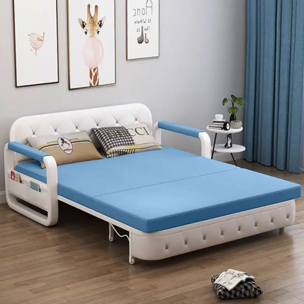 Sofa Giường Thông Minh Loại Vải Màu Xanh Thiên Thanh Nệm Xơ Dừa Hộc Tủ Gỗ