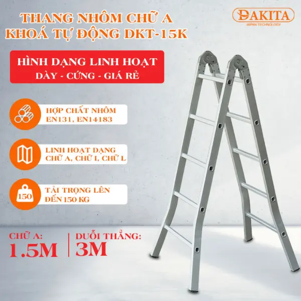 Thang Chữ A Khóa Tự Động DAKITA DKT-15K [THANG TỐT CỨNG NHẸ]