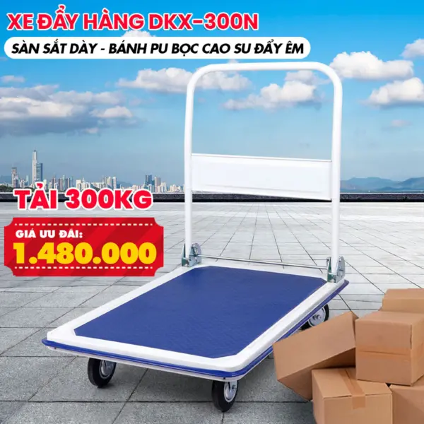 Xe Đẩy Hàng 4 Bánh DAKITA DKX-300N Tải 300Kg [KHUNG THÉP - SÀN SẮT BỀN]