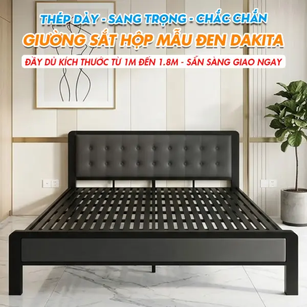 Giường Sắt DAKITA DKGX-1002 Sắt Hộp Vuông Bọc Nệm Đẹp Hiện Đại