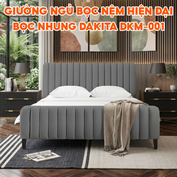[Nhiều màu sắc] Giường Ngủ Hiện Đại Khung Gỗ Bọc Nệm Vải Nhung DKM-001