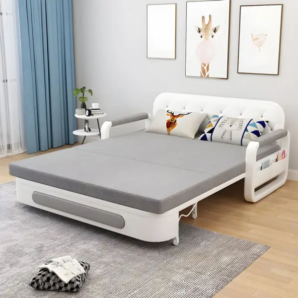 Sofa Giường Thông Minh Loại Vải Màu Xám Nệm Xơ Dừa Hộc Tủ Gỗ