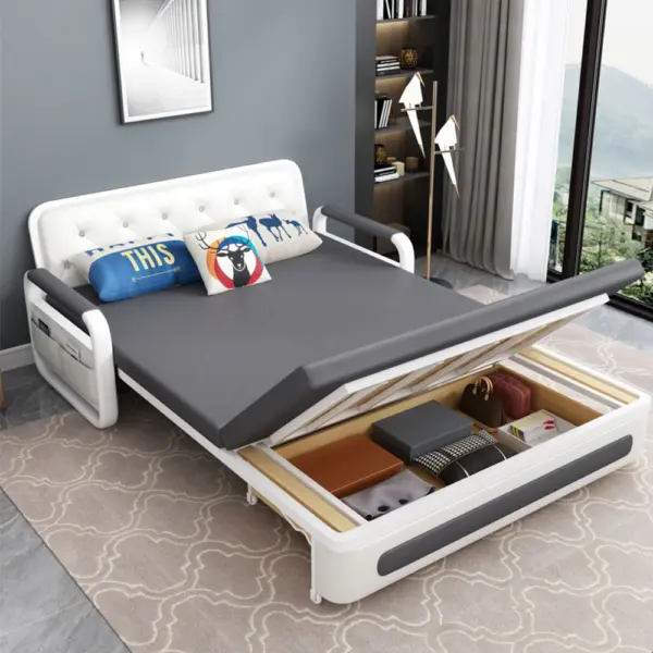 Sofa Giường Thông Minh Loại Vải Da Màu Đen Nệm Xơ Dừa Hộc Tủ Gỗ