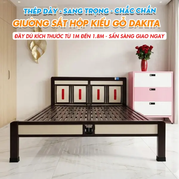 [Nhiều Kích Thước] Giường Sắt Kiểu Gỗ Cao Cấp DAKITA