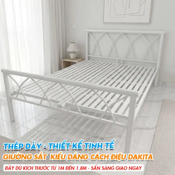 [Nhiều Kích Thước] Giường Sắt Kiểu Cách Điệu DAKITA Màu Đen Và Trắng
