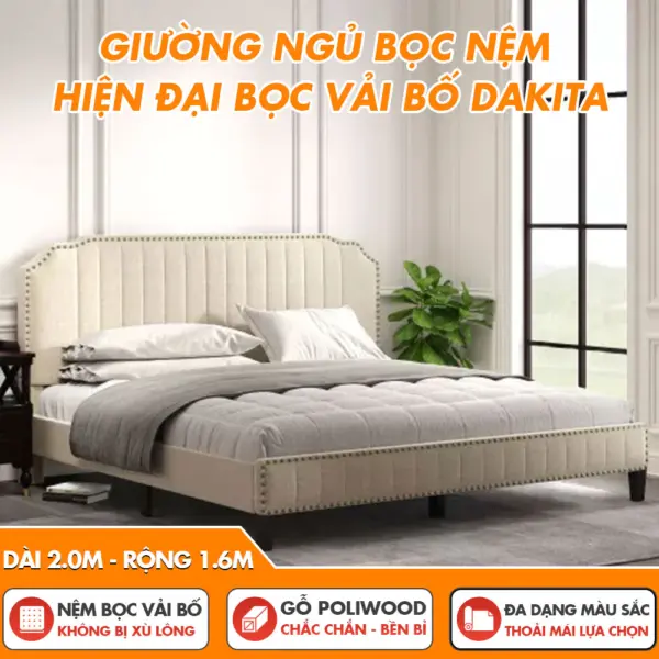[Nhiều Kích Thước ] Giường Ngủ Cao Cấp Bọc Nệm Vải Bố DKB-8002