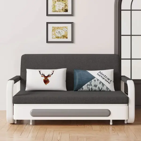 Sofa Giường Thông Minh Loại Vải Màu Xám Đen Nệm Xơ Dừa Hộc Tủ Gỗ