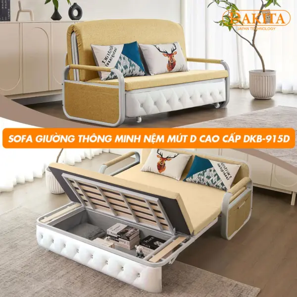 [Rộng 1.58m - Nệm Mút D Cao Cấp] Sofa Giường DAKITA DKB-915D - Êm Ái - Hộc Tủ Gỗ