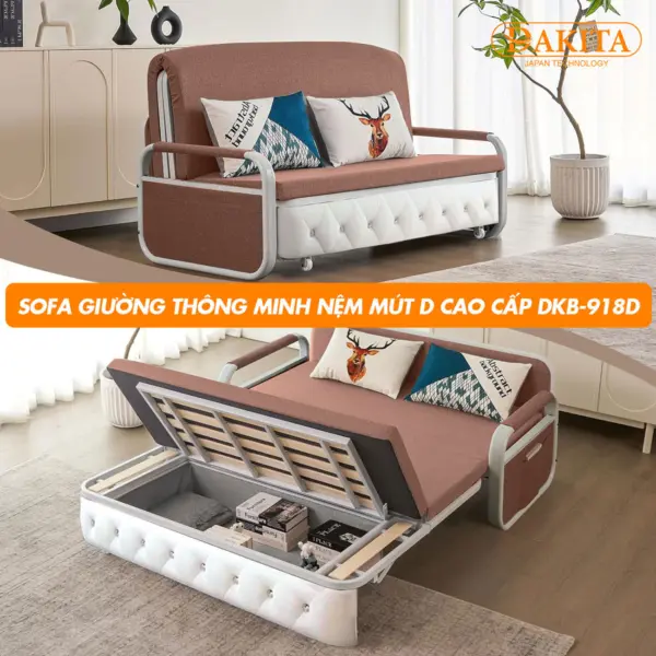 [Rộng 1.88m - Nệm Mút D Cao Cấp] Sofa Giường DAKITA DKB-918D - Êm Ái - Hộc Tủ Gỗ
