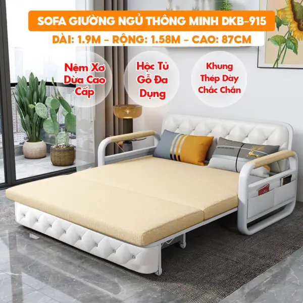 [Rộng 1.58m - Nệm Xơ Dừa] Sofa Giường DAKITA DKB-915 - Rộng 1.5m - Hộc Tủ Gỗ - Nệm Xơ Dừa