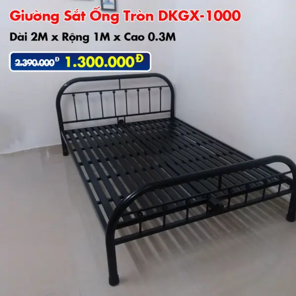 [Rộng 1m] Giường Sắt Ống Tròn DAKITA DKGX-1000 Đen