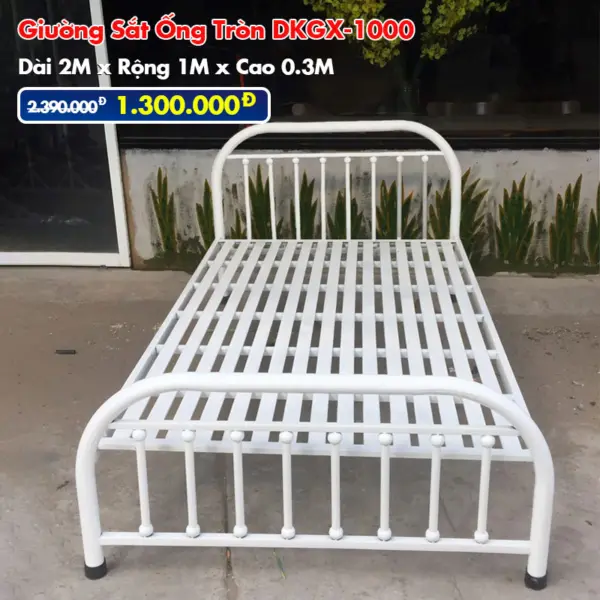 [Đa Dạng Kích Thước] Giường Sắt Ống Tròn DAKITA DKGX-1000 Trắng Kem