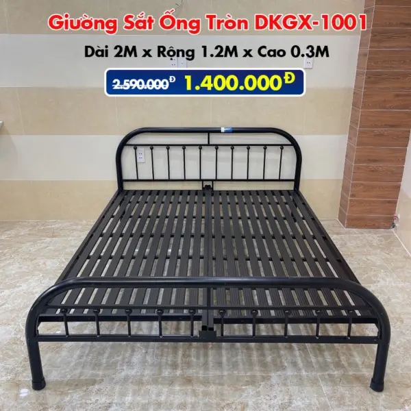 [Rộng 1.2m] Giường Sắt Ống Tròn DAKITA DKGX-1001 Đen