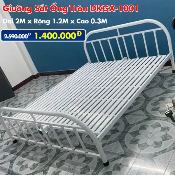 [Rộng 1.2m] Giường Sắt Ống Tròn DAKITA DKGX-1001 Trắng Kem