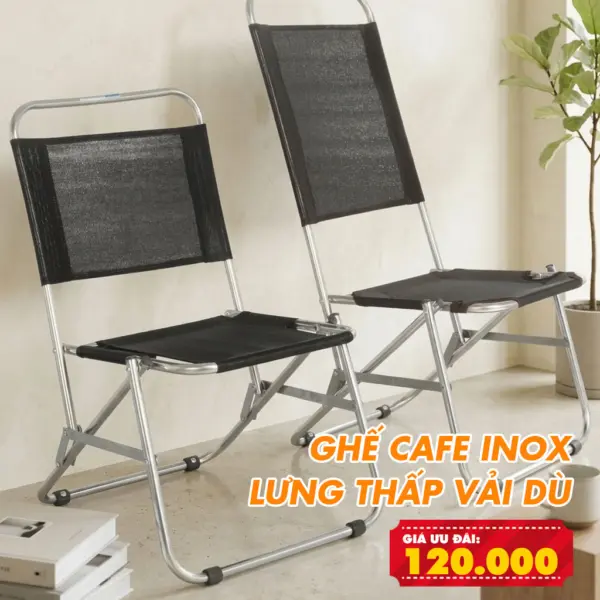 Ghế Lưới Cafe Inox Lưng Cao - Ghế Câu Cá - Ghế Du Lịch Đủ Màu
