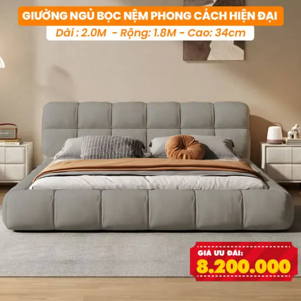 [Rộng 1.8m] Giường Ngủ Bọc Nệm DAKITA Phong Cách Hiện Đại