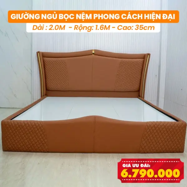 [Rộng 1.6m - Màu Cam] Giường Ngủ Bọc Nệm DAKITA Phong Cách Hiện Đại
