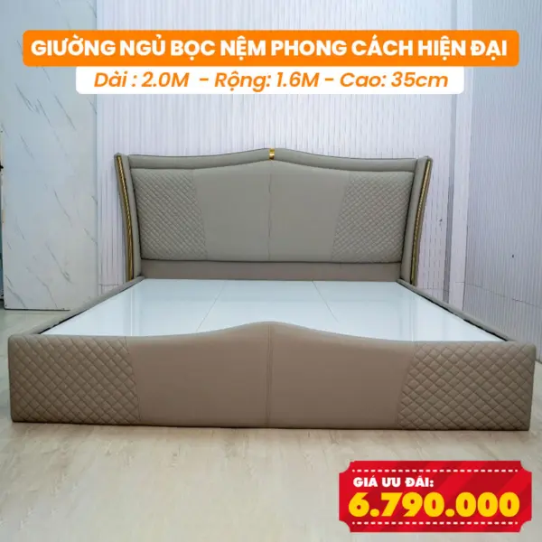 Giường Ngủ Bọc Nệm DAKITA Phong Cách Mới Màu Kem