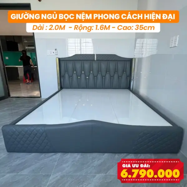 Giường Ngủ Bọc Nệm DAKITA Phong Cách Hiện Đại Màu Xám Đậm
