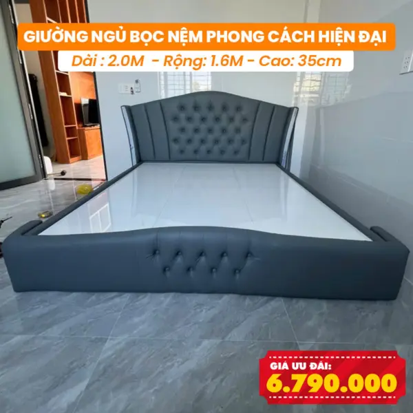 Giường Ngủ Bọc Nệm DAKITA Phong Cách Hiện Đại Màu Xám Vân
