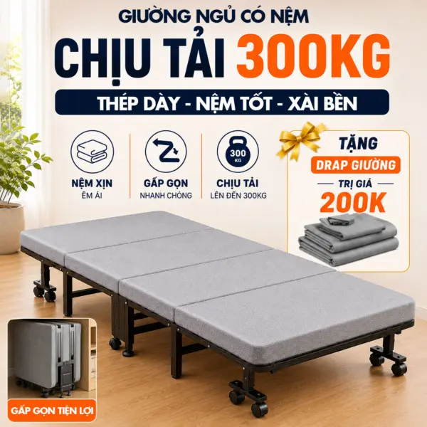 [Nệm Dày - Khung Chắc Chắn] Giường Ngủ Có Nệm Xếp Gọn Đa Năng DKB