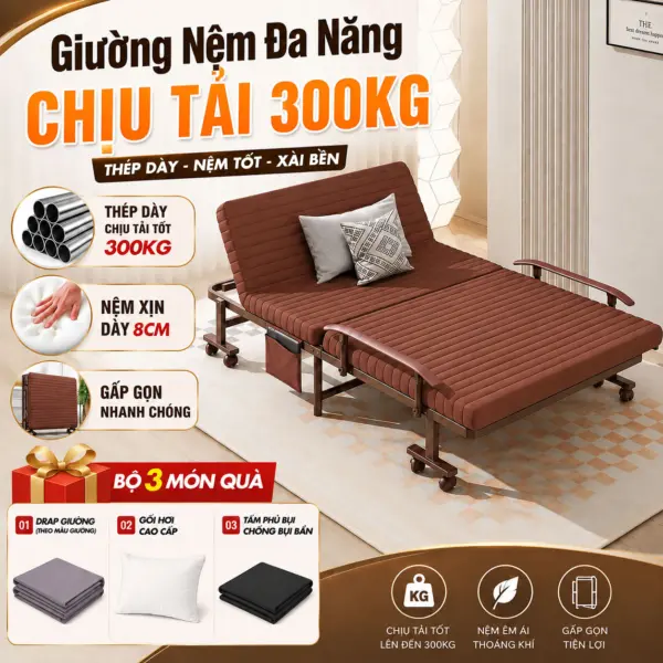 Giường Nệm Đa Năng DAKITA - Giường Ngủ Có Nệm Gấp Gọn Nâng Cao Đầu