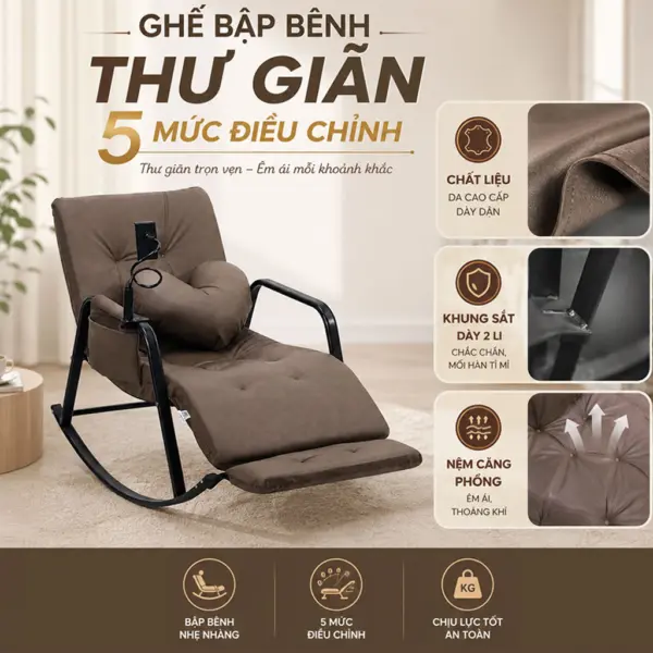 Ghế Bập Bênh Thư Giãn Thương Hiệu Dakita Điều Chỉnh Đa Tư Thế – Ghế Ngả Lưng Cho Người Lớn Tuổi, Quà Tặng Sức Khỏe