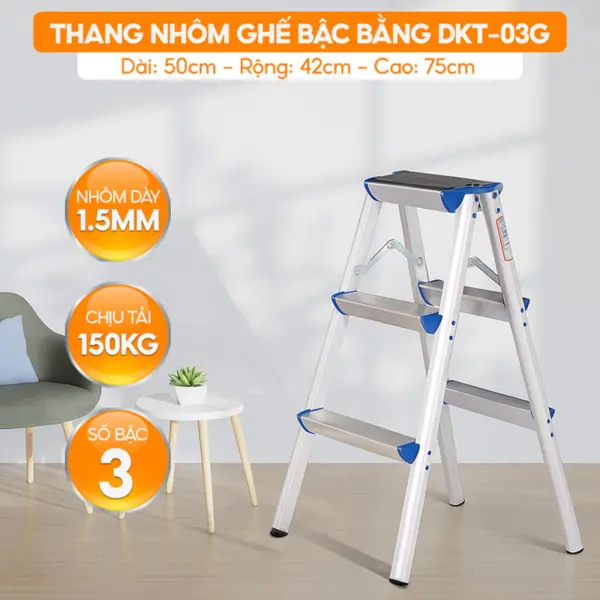 Thang Nhôm Ghế Đa Năng Gia Đình DKT-03G - Chữ A - 75cm