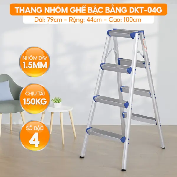 Thang Nhôm Ghế Đa Năng Gia Đình DKT-04G - Chữ A - 1M