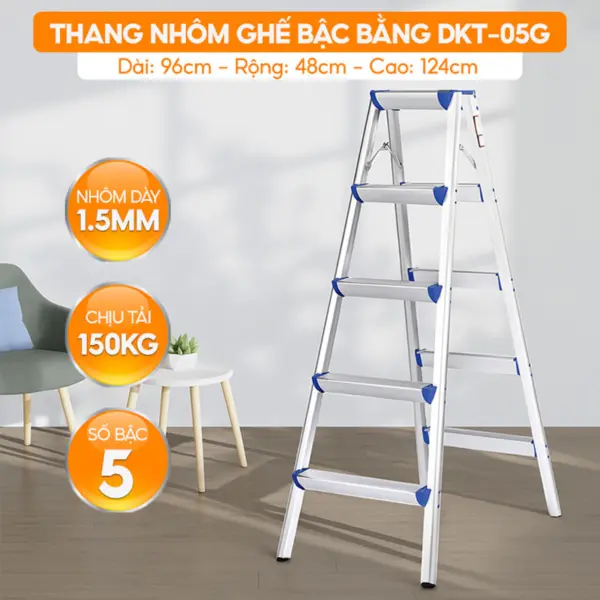 Thang Nhôm Ghế Đa Năng Gia Đình DKT-05G - Chữ A - 1.24M
