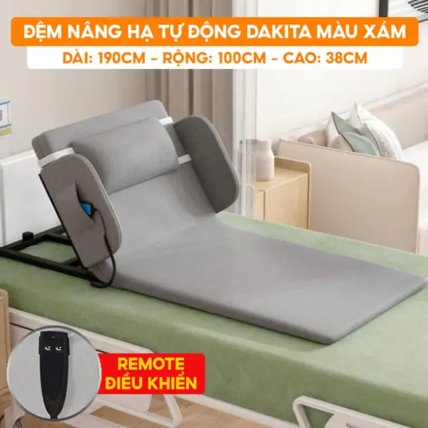 [Rộng 100cm] Đệm Bệt Tựa Lưng Nâng Hạ Tự Động DAKITA - Màu Xám