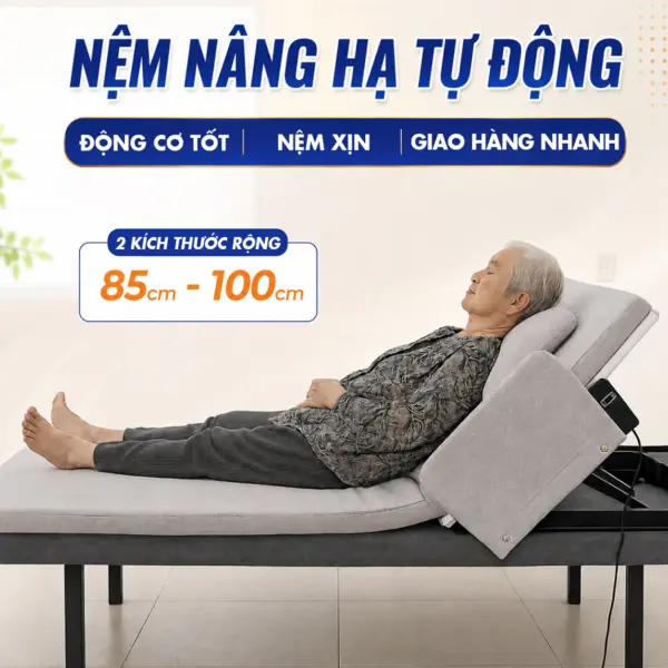 [Rộng 85cm] Đệm Nâng Hạ Tự Động Điều Khiển Điện Cho Người Bệnh, Người Già - Màu Xám
