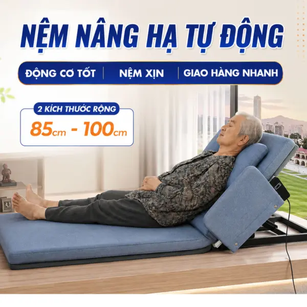 [Rộng 85cm] Đệm Bệt Tựa Lưng Nâng Hạ Tự Động DAKITA - Màu Xanh