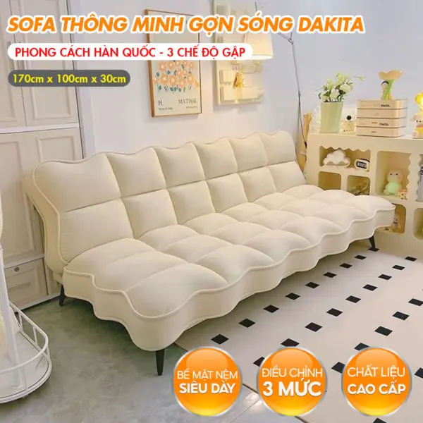 [Màu Kem] Sofa Giường Lượn Sóng Hàn Quốc Thương Hiệu DAKITA