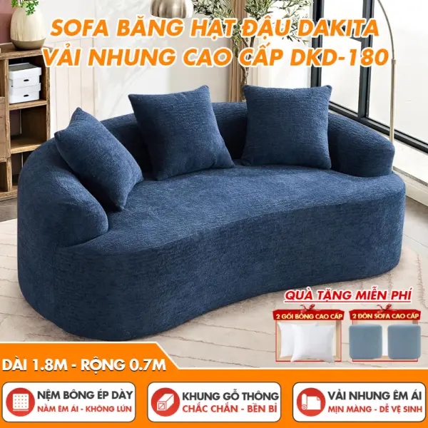 [Rộng 180cm] Sofa Băng Hạt Đậu DAKITA DKD-180 - Vải Nhung Mềm Thoáng Mát