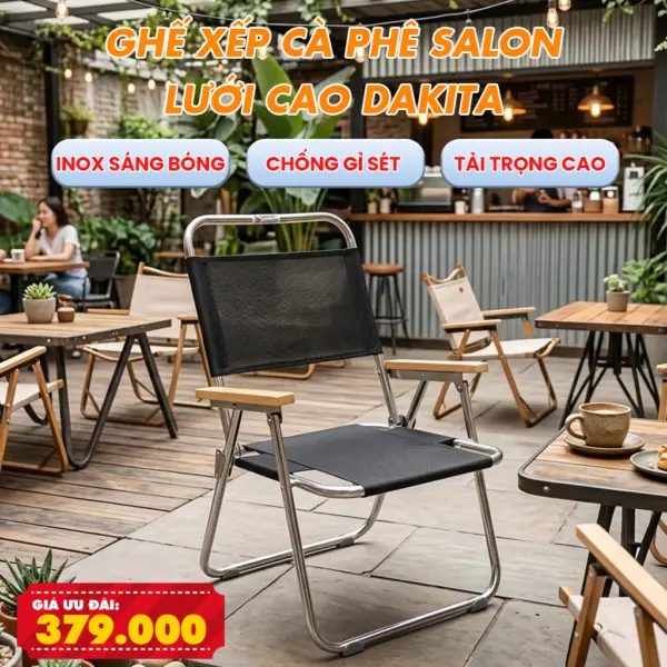 Ghế Xếp Cà Phê INOX Salon Lưới Lưng Cao DAKITA