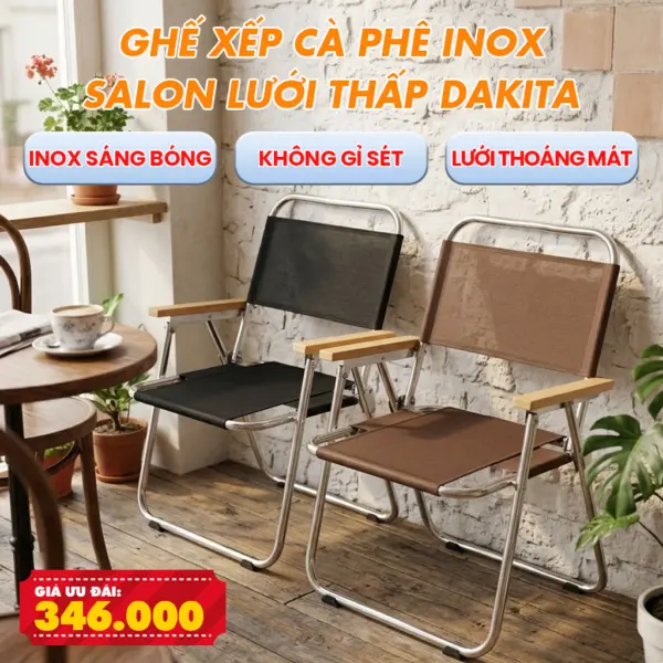Ghế Xếp Cà Phê INOX Salon Lưới Lưng Thấp DAKITA