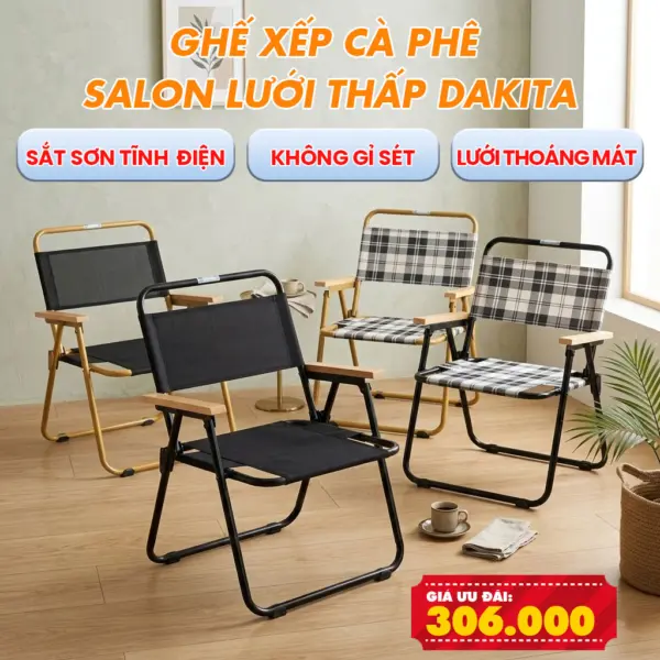Ghế Xếp Cà Phê Salon Lưới Lưng Thấp DAKITA