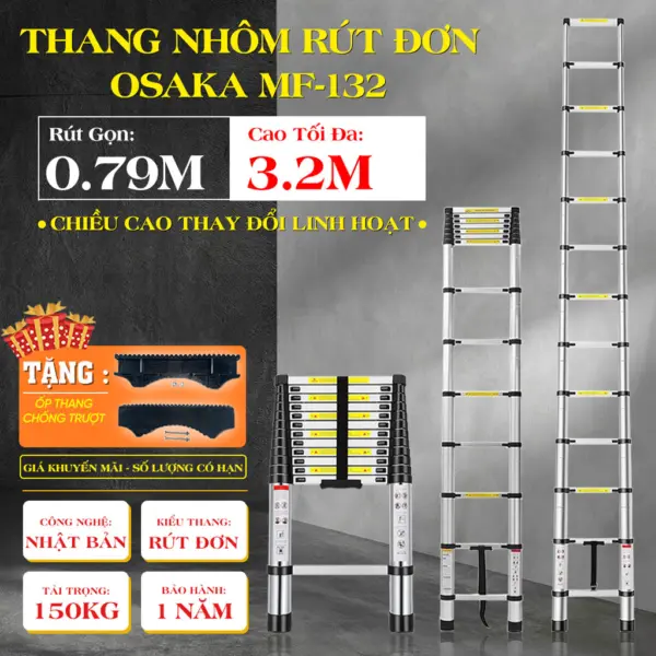 Thang Nhôm Rút Đơn OSAKA MF-132 [Cao tối đa 3.2m]