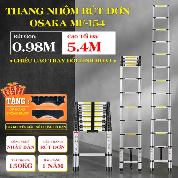 Thang Nhôm Rút Đơn OSAKA MF-154 [Cao tối đa 5.4m]
