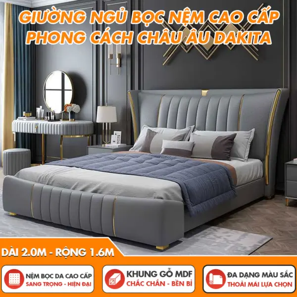 [Phong Cách Châu Âu] Giường Ngủ Bọc Nệm DAKITA Cao Cấp