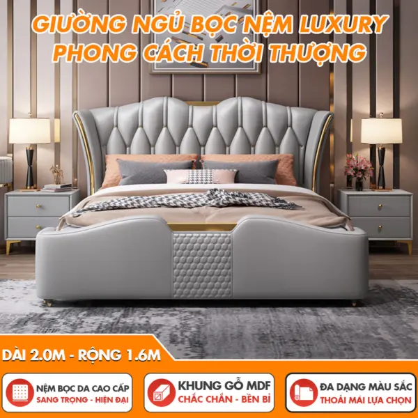 [Sang Trọng Tinh Tế] Giường Ngủ Bọc Nệm Da Cao Cấp DAKITA