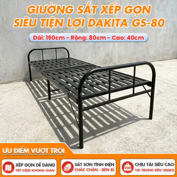 [Rộng 80cm] Giường Sắt Xếp Gọn Siêu Tiện Lợi Thương Hiệu DAKITA GS-80