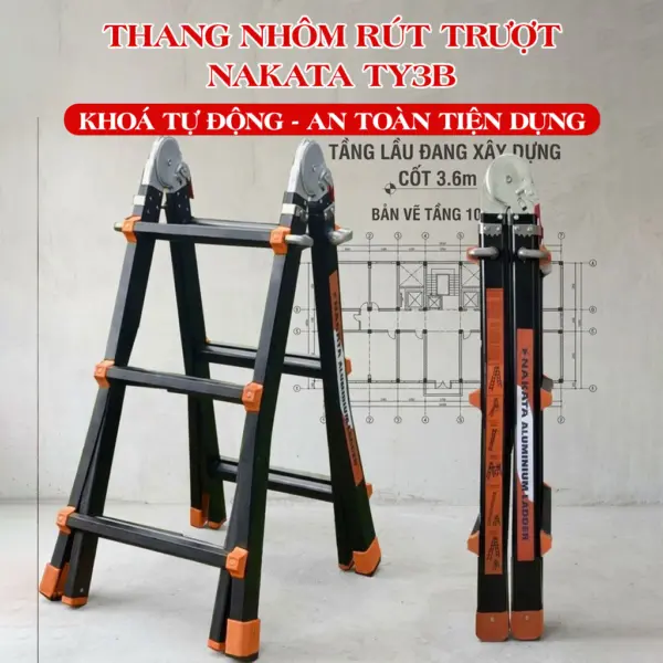 Thang Nhôm Rút Lồng Đa Năng Nakata TY3B - Màu Đen Cao Cấp