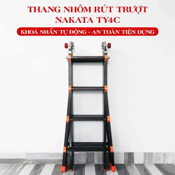 Thang Nhôm Rút Lồng Khoá Nhấn Tự Động Nakata TY4C - Màu Đen Cao Cấp