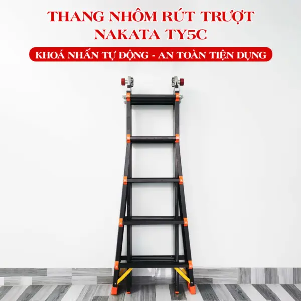 Thang Nhôm Rút Lồng Khoá Nhấn Tự Động Nakata TY5C - Màu Đen Cao Cấp