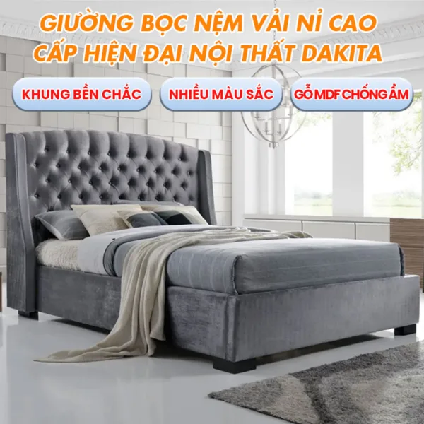 Giường Ngủ Bọc Vải Nỉ Phong Cách Hiện Đại Sang Trọng Thương Hiệu DAKITA