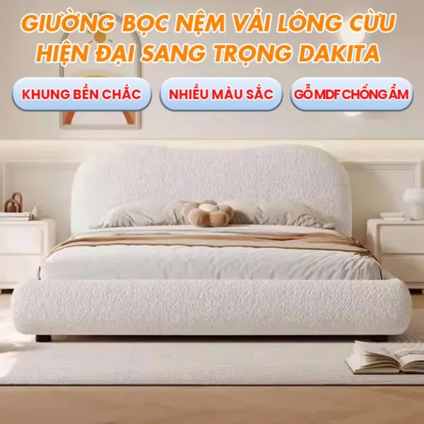 Giường Ngủ Bọc Vải Lông Cừu Hiện Đại Sang Trọng Thương Hiệu DAKITA